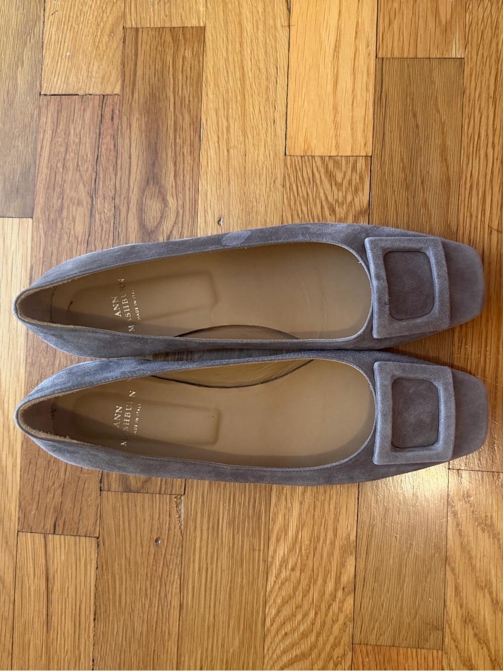 ANN MASHBURN Buckle Square Toe Ballet Flats Gray Suede Leather Shoes 40 9 9.5 - Picture 2 of 11